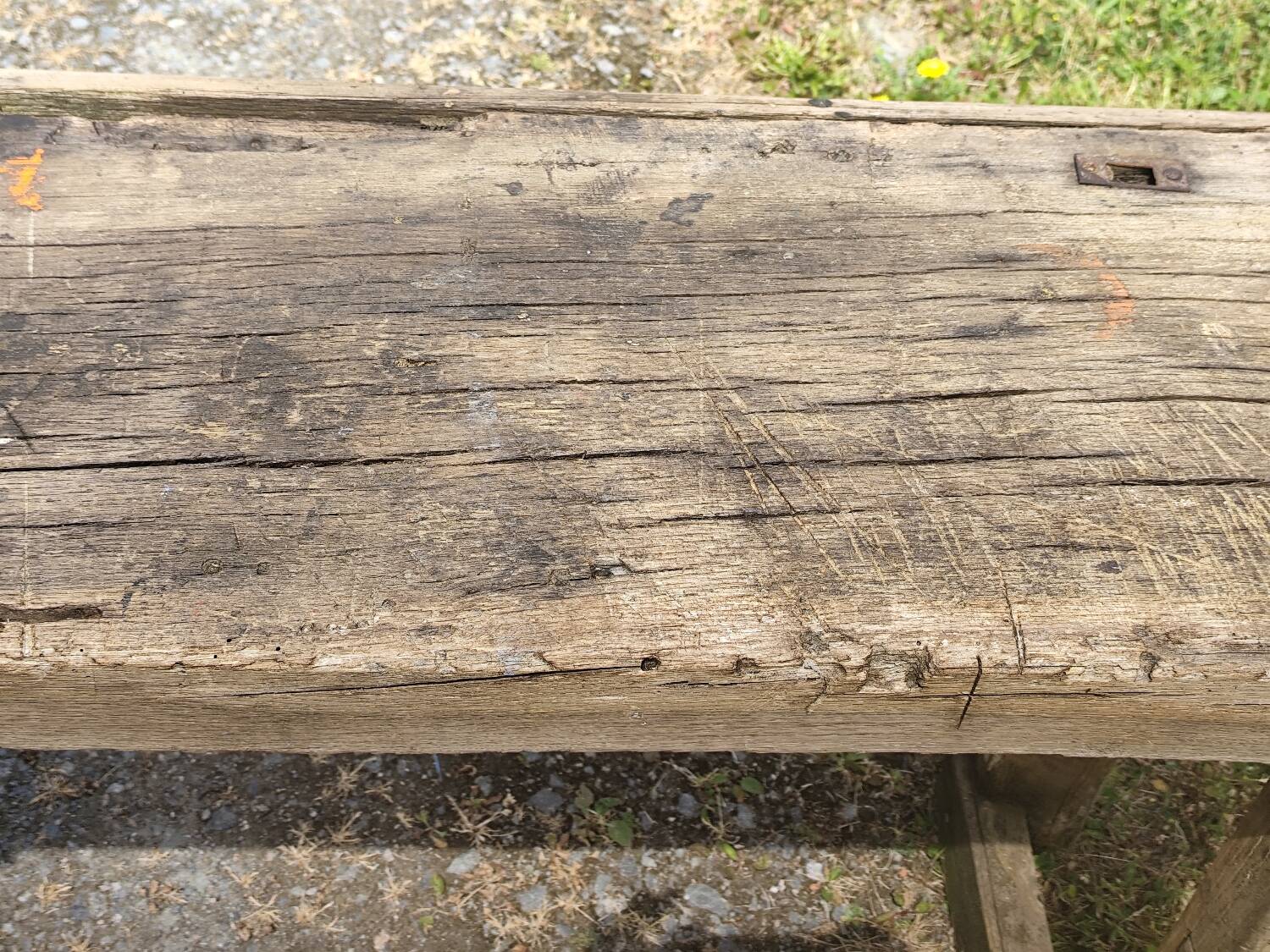 Old small 160 cm carpenter's workbench in solid oak