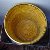 Basket xl in rattan and brass, italy, 1970, 41cm diam