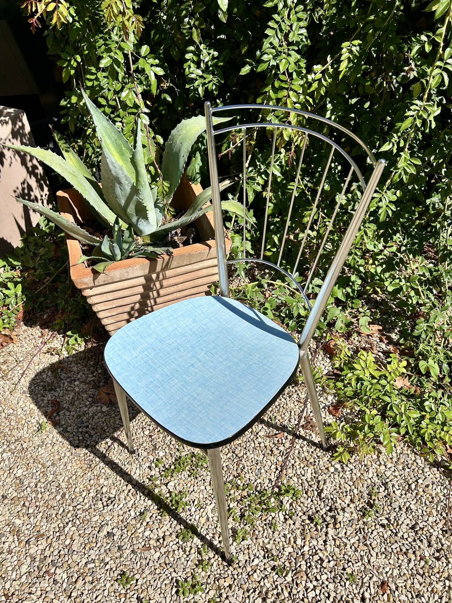 Chrome chair with blue Formica