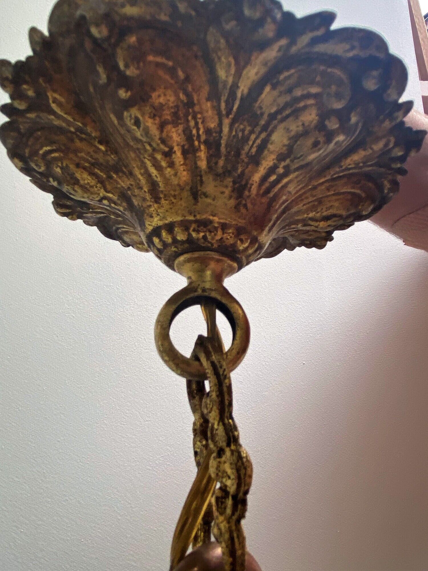 Suspension lamp in gilded bronze and frosted glass nineteenth century