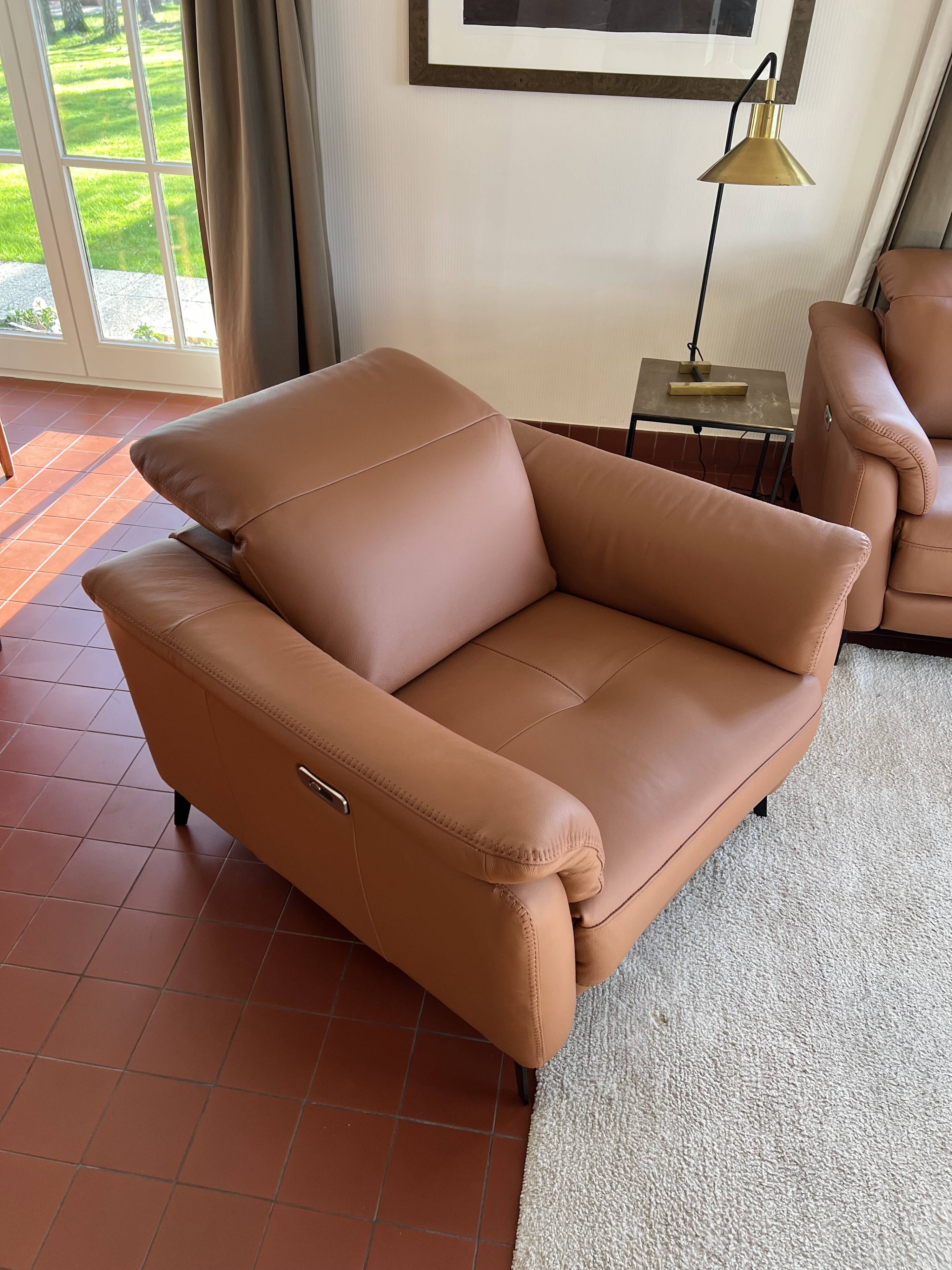 PISA leather armchair 1p 100cm cognac