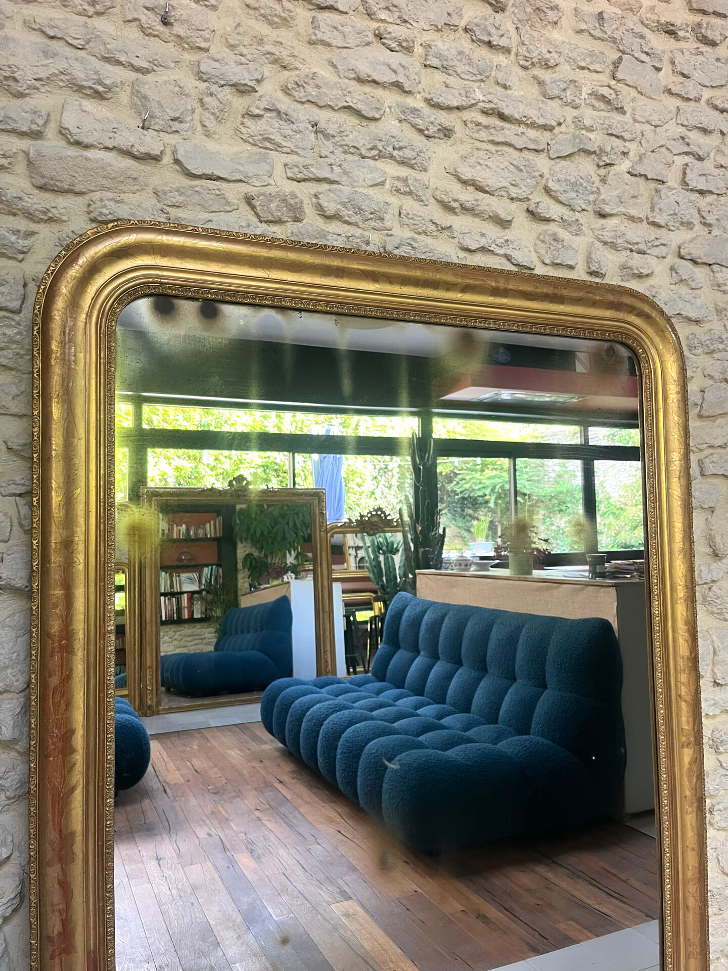 Louis-Philippe pearl mirror 172/121cm gilded with gold leaf, overmantel