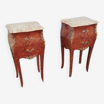 Pair of Louis XV style bedside tables with marble top