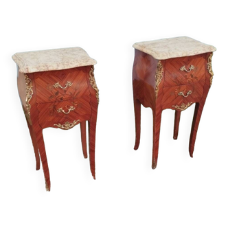 Pair of Louis XV style bedside tables with marble top