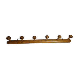 Wooden coat rack turned in imitation of bamboo, 6 hooks, 79 cm