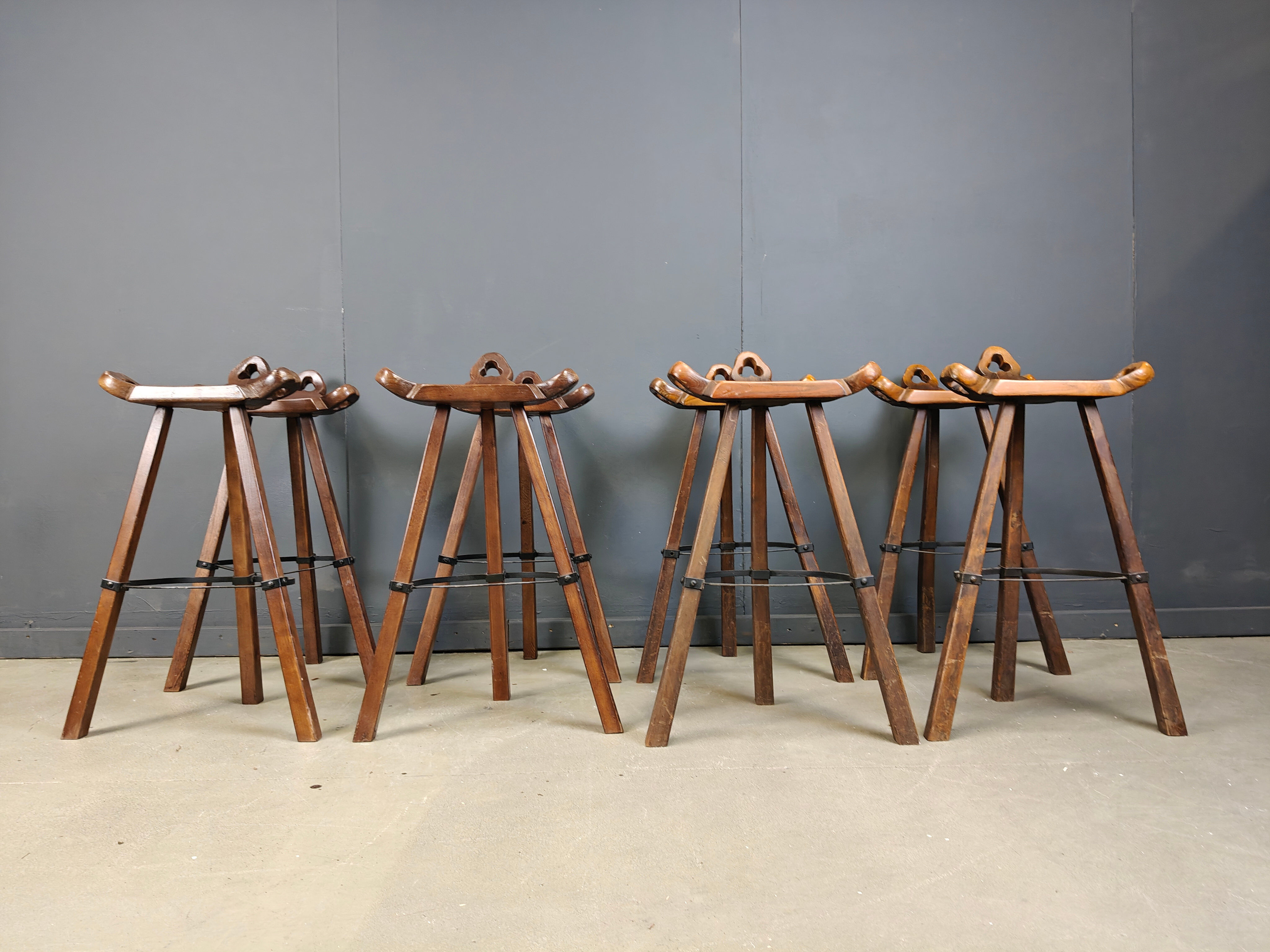 Mid-century brutalist bar stools - set of 8, 1960s