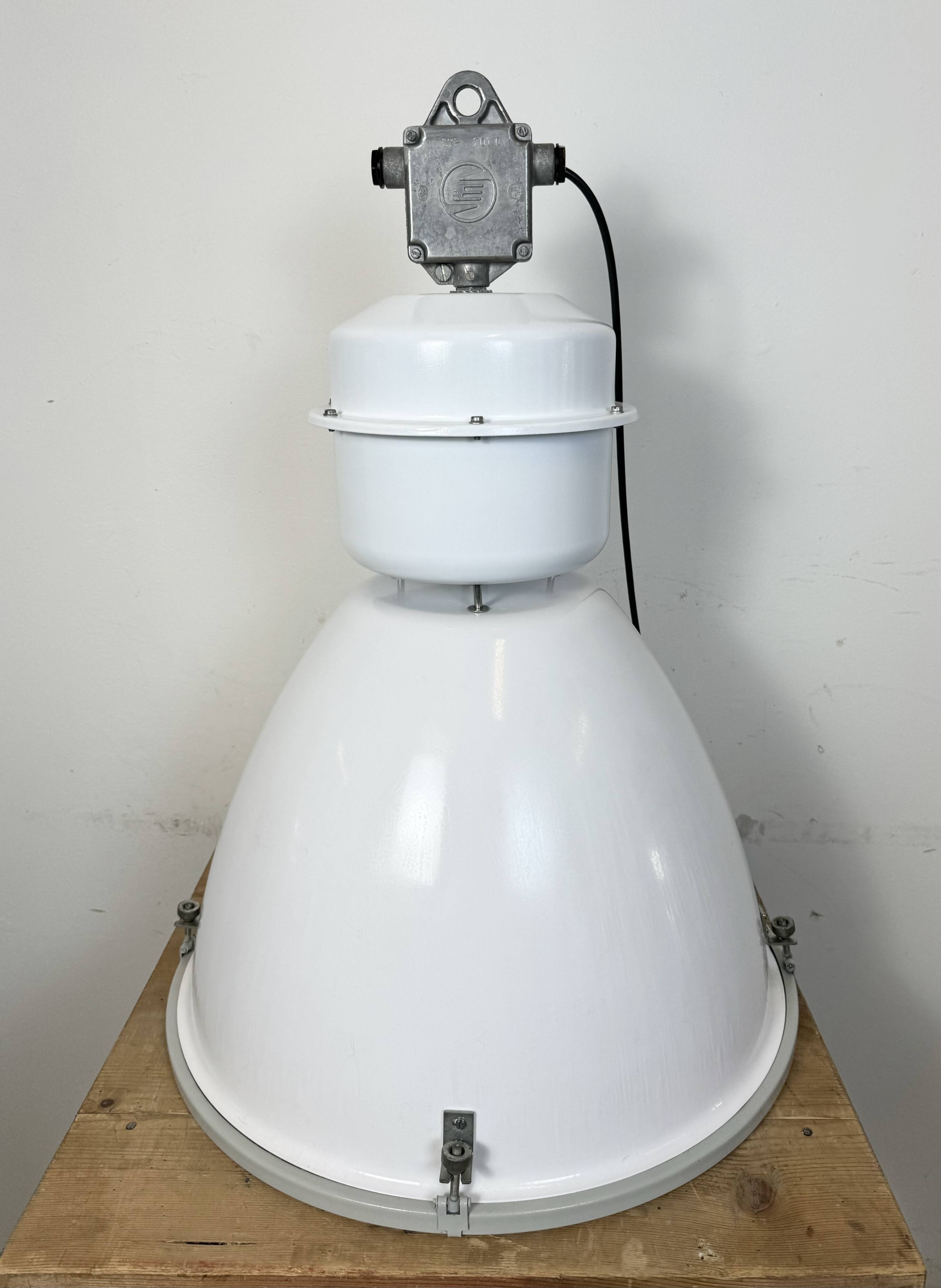 Large White Enamel Industrial Factory Lamp with Glass Cover, 1990s