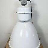 Lampe d'usine industrielle en métal émaillé blanc et verre, 1990