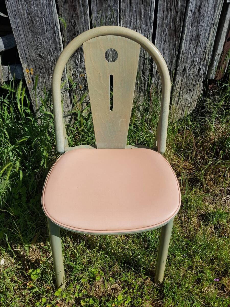 Antique baumann chair, argos model, green wood + light beige seat, 80