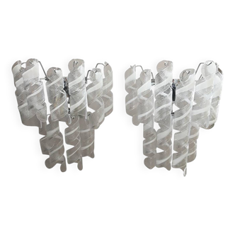 Set of 2 Wall Sconces Murano Glass Italian Swirling Wall Lights