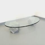 Vintage vignelli oval italian coffee table for casigliani in marble and glass from the 70s