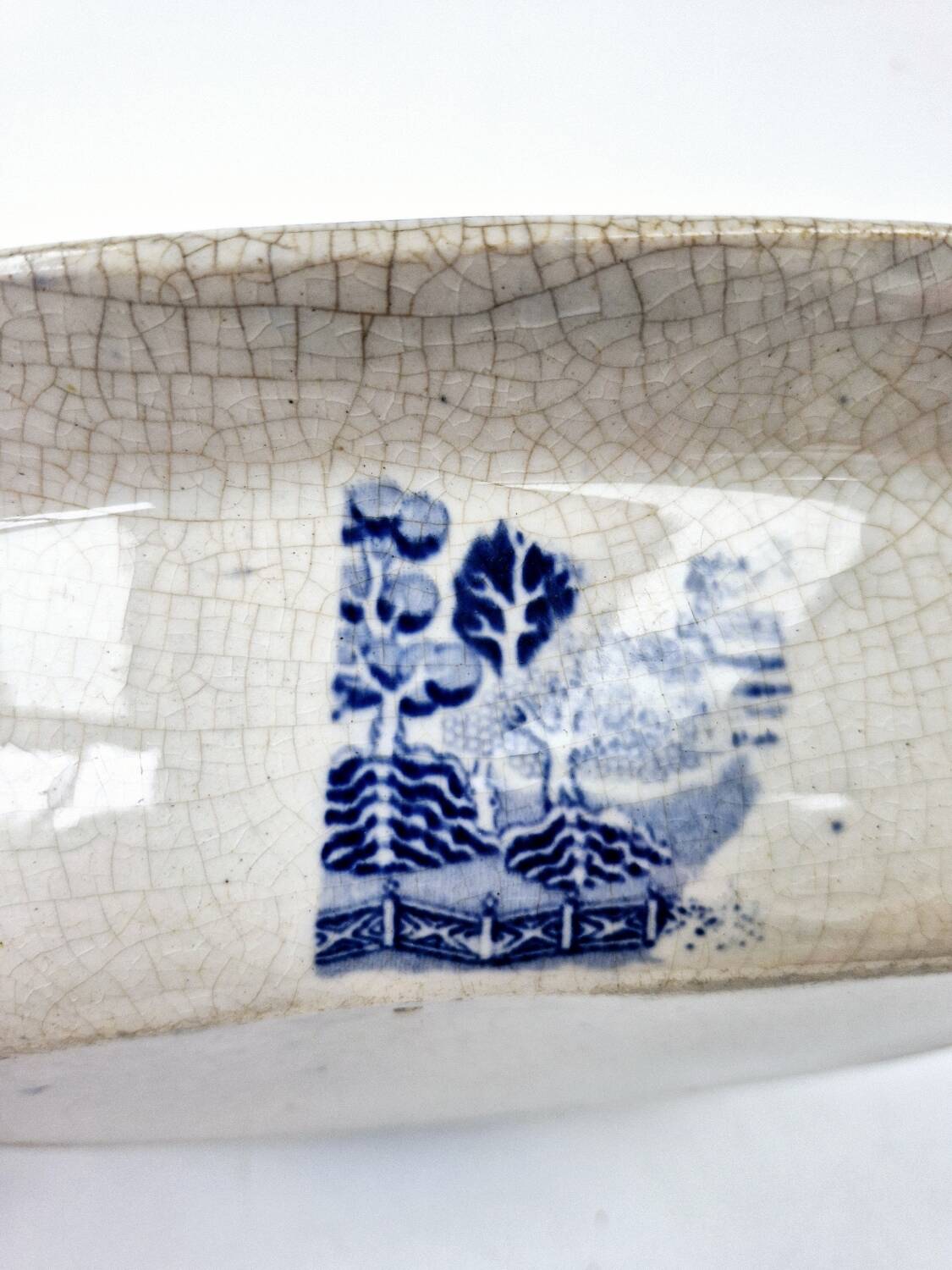 Old Rectangular Hollow Dish In English Earthenware 19th Chinese Decor Blue Willow