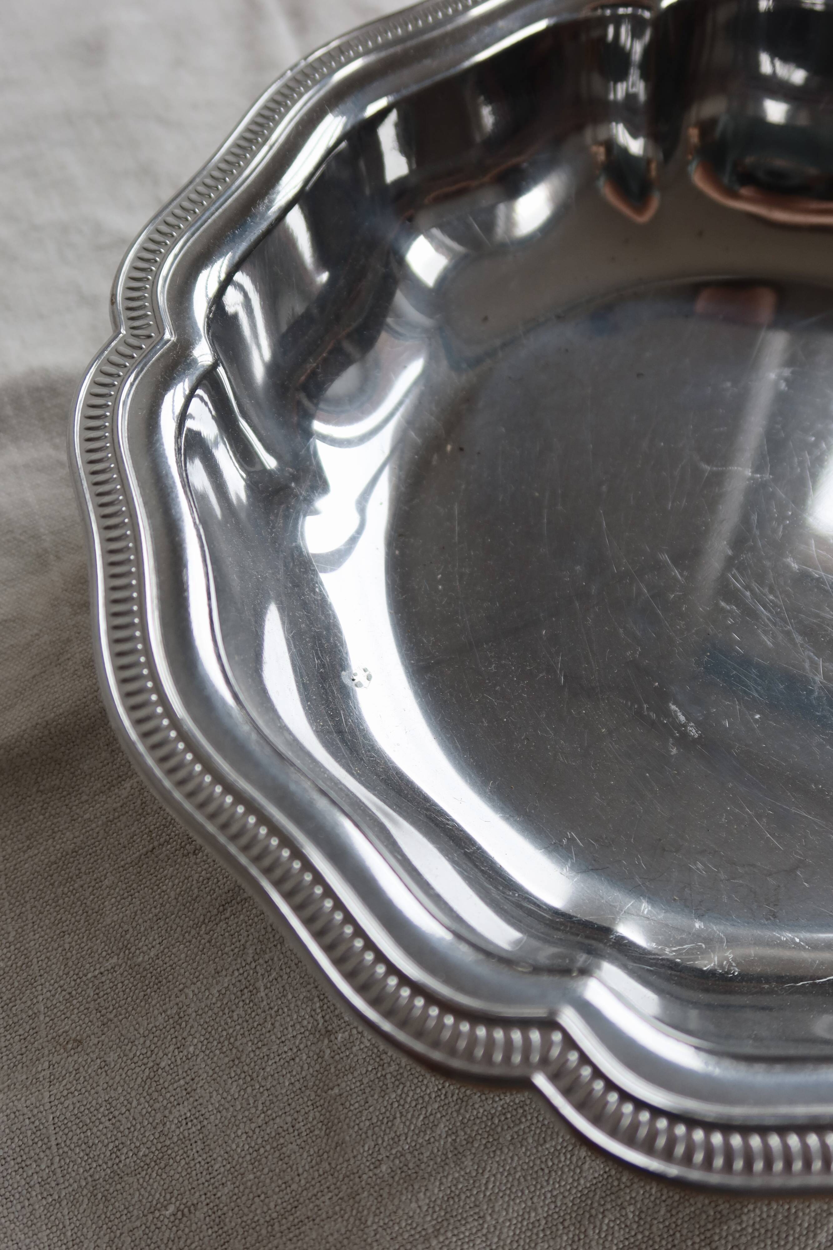 Vintage silver-plated metal salad bowl or large dish by Guy Degrenne.