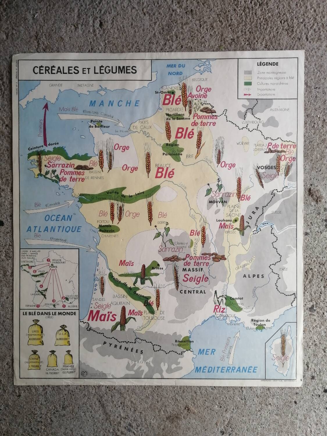 Vintage school map mdi FRANCE The Seine