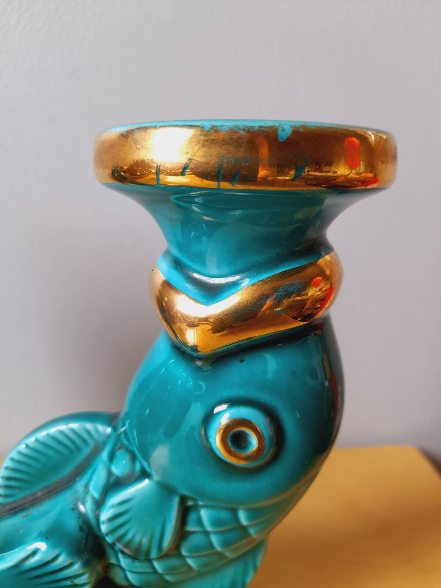 Bougeoir poisson en faïence St Clément 1950