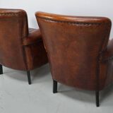 Vintage Dutch Cognac Colored Leather Club Chair, Set of 2