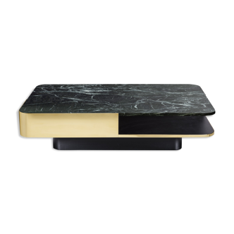 Coffee table lounge marble green brass wide