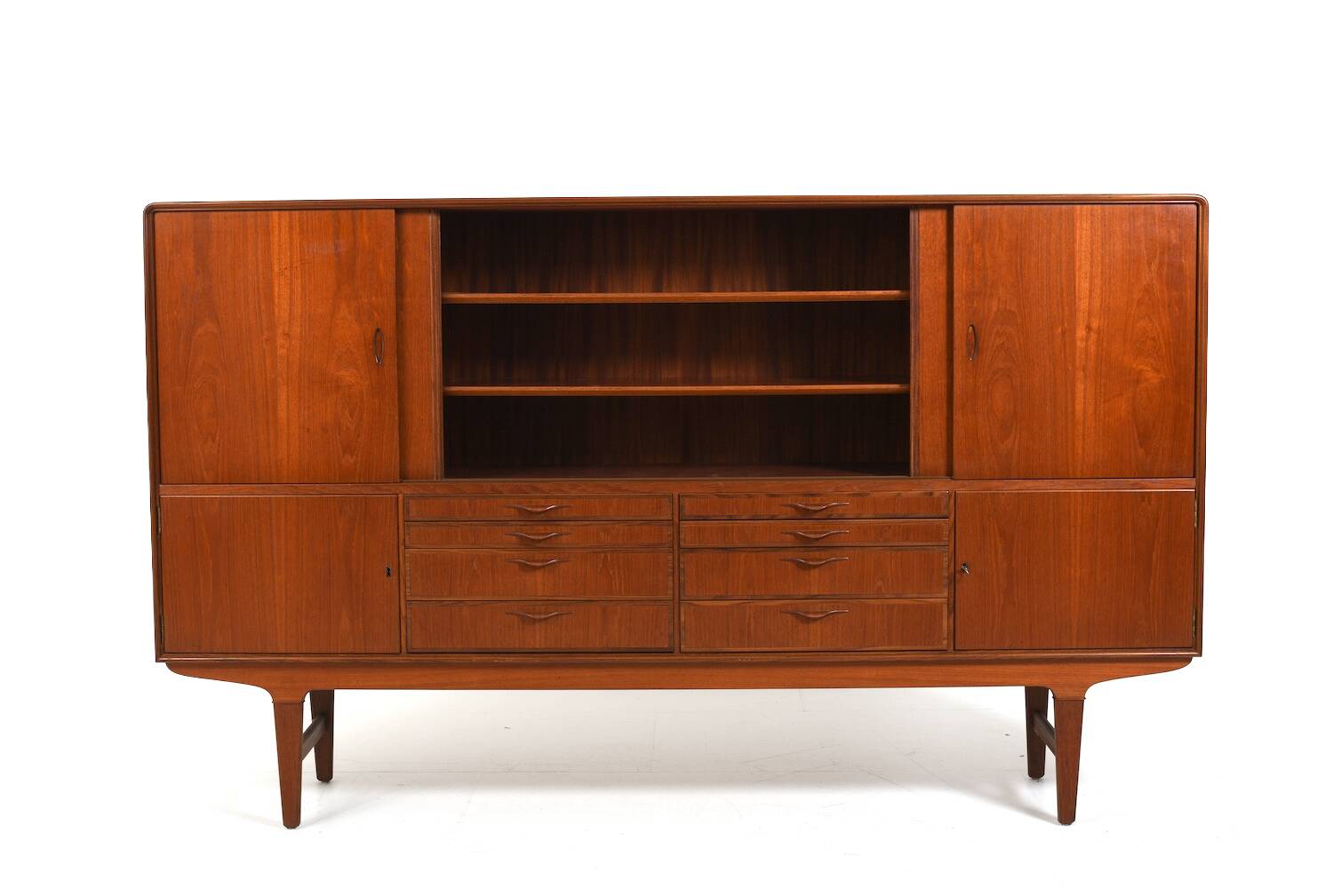 High Quality Danish Highboard with Brass Handle Inlays 1950s