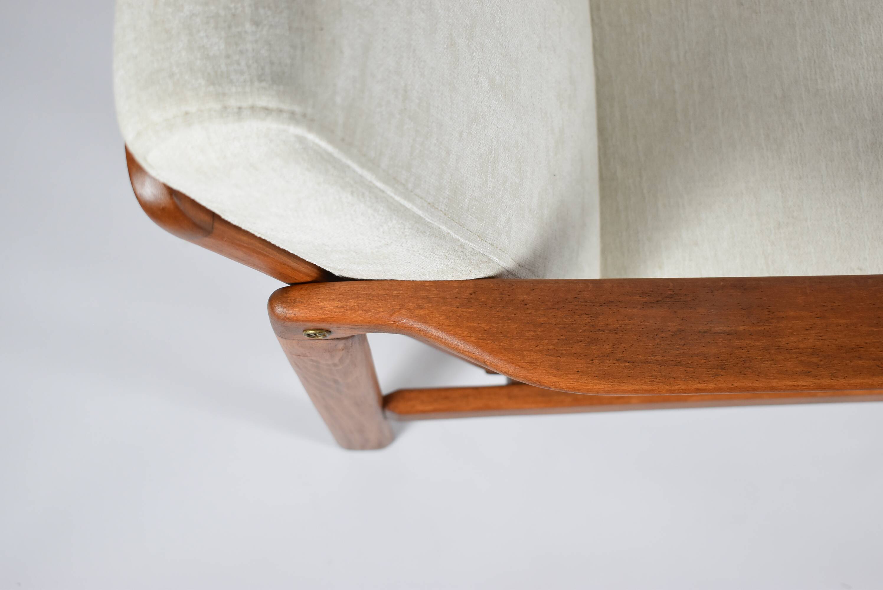 Fauteuil scandinave original Baczyk, années 1960, rénovation, beige, teck