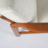 Fauteuil scandinave original Baczyk, années 1960, rénovation, beige, teck