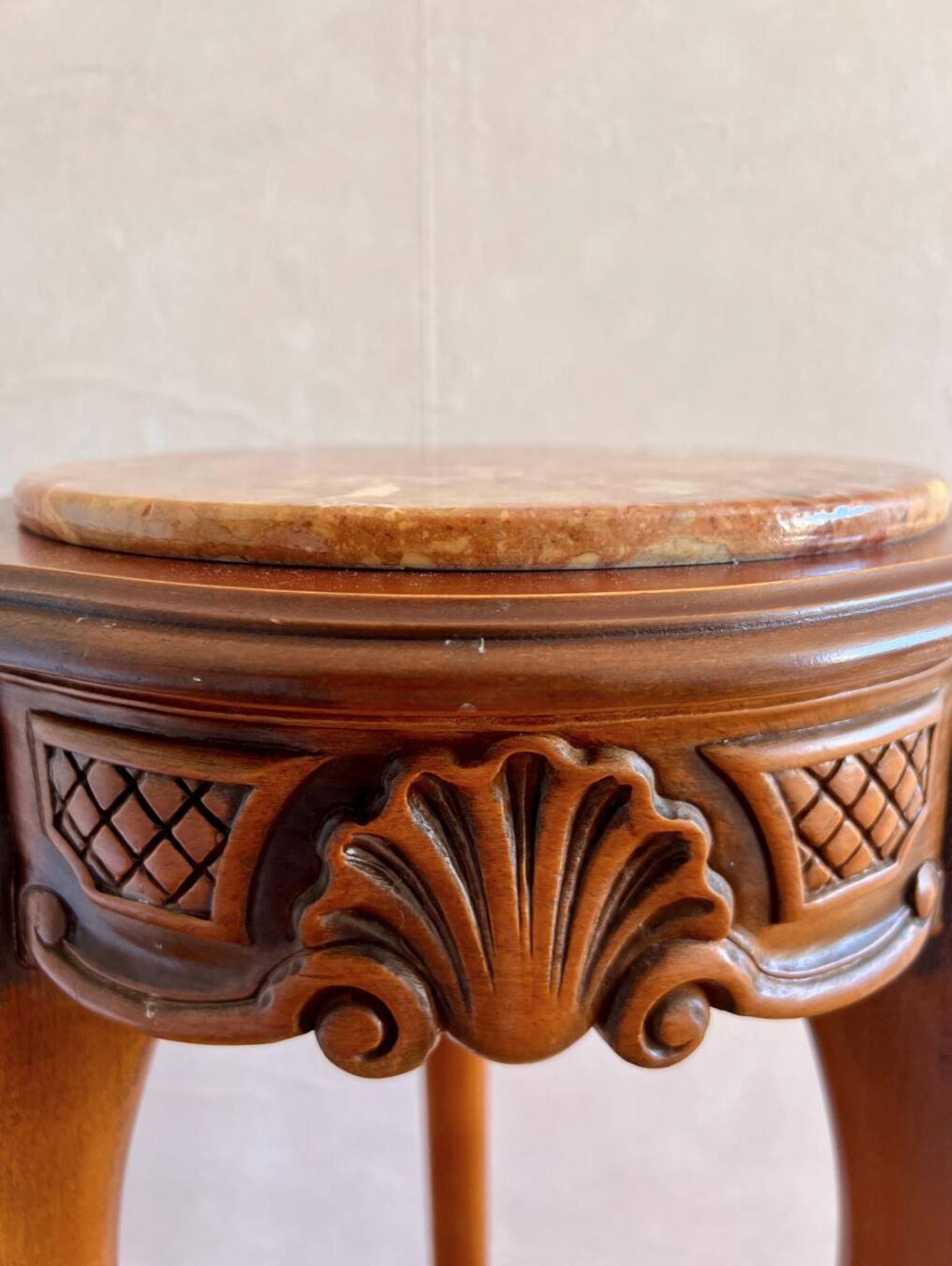 Vintage French marble plant stand, Louis XV pedestal table.