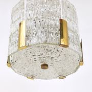 Kalmar Suspension Tambour Drum, Brass, Frosted Textured Glass, Austria, 1960s
