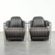 Set of 2 sturdy industrial black cowhide Aviator design armchairs with aluminium and rivets