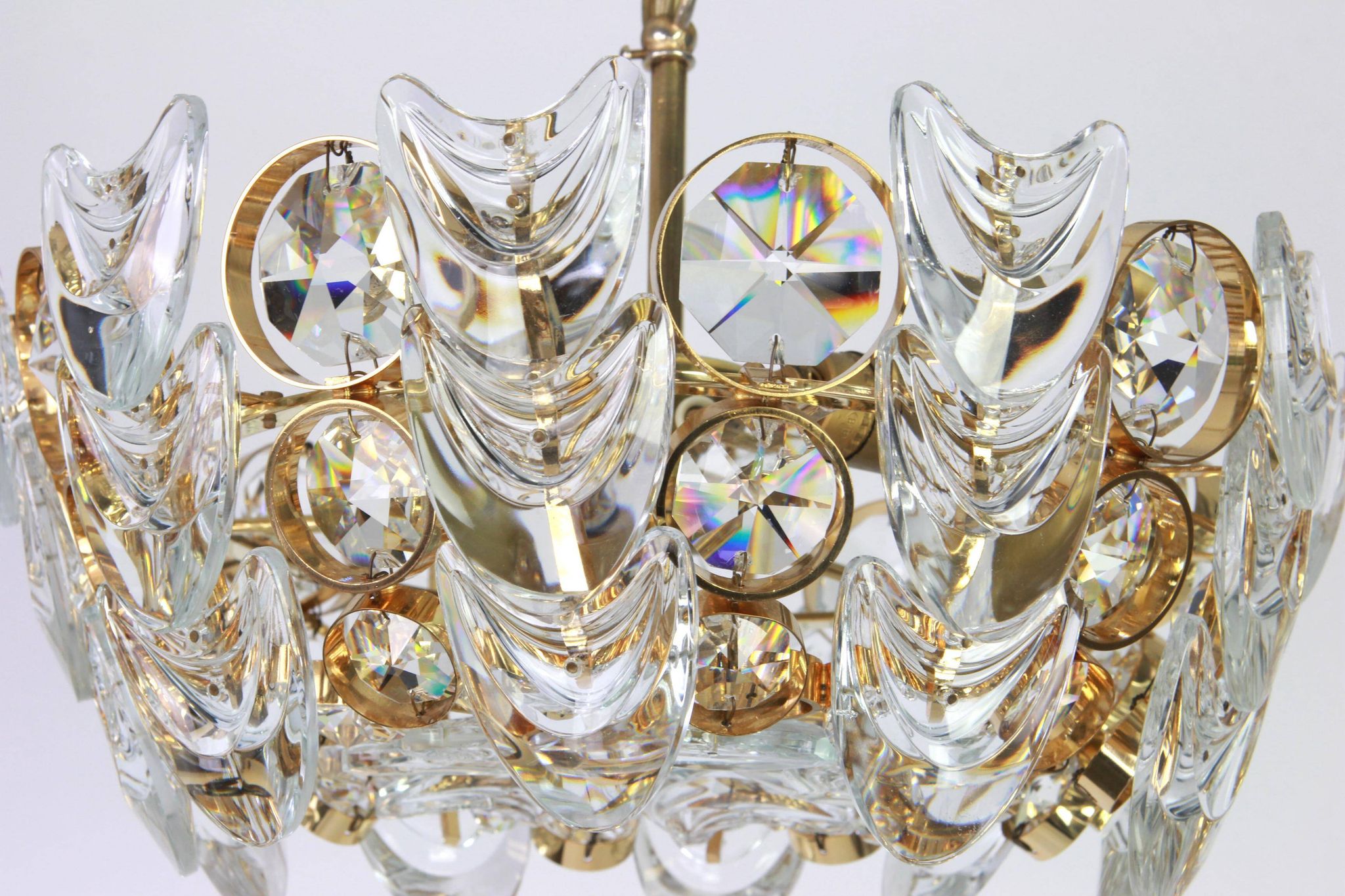 Small golden brass suspension with crystal glass inlay by Palwa, Germany, 1970s.