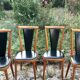 Four vintage beech and skai chairs