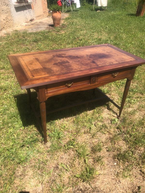 Antique desk with leather top