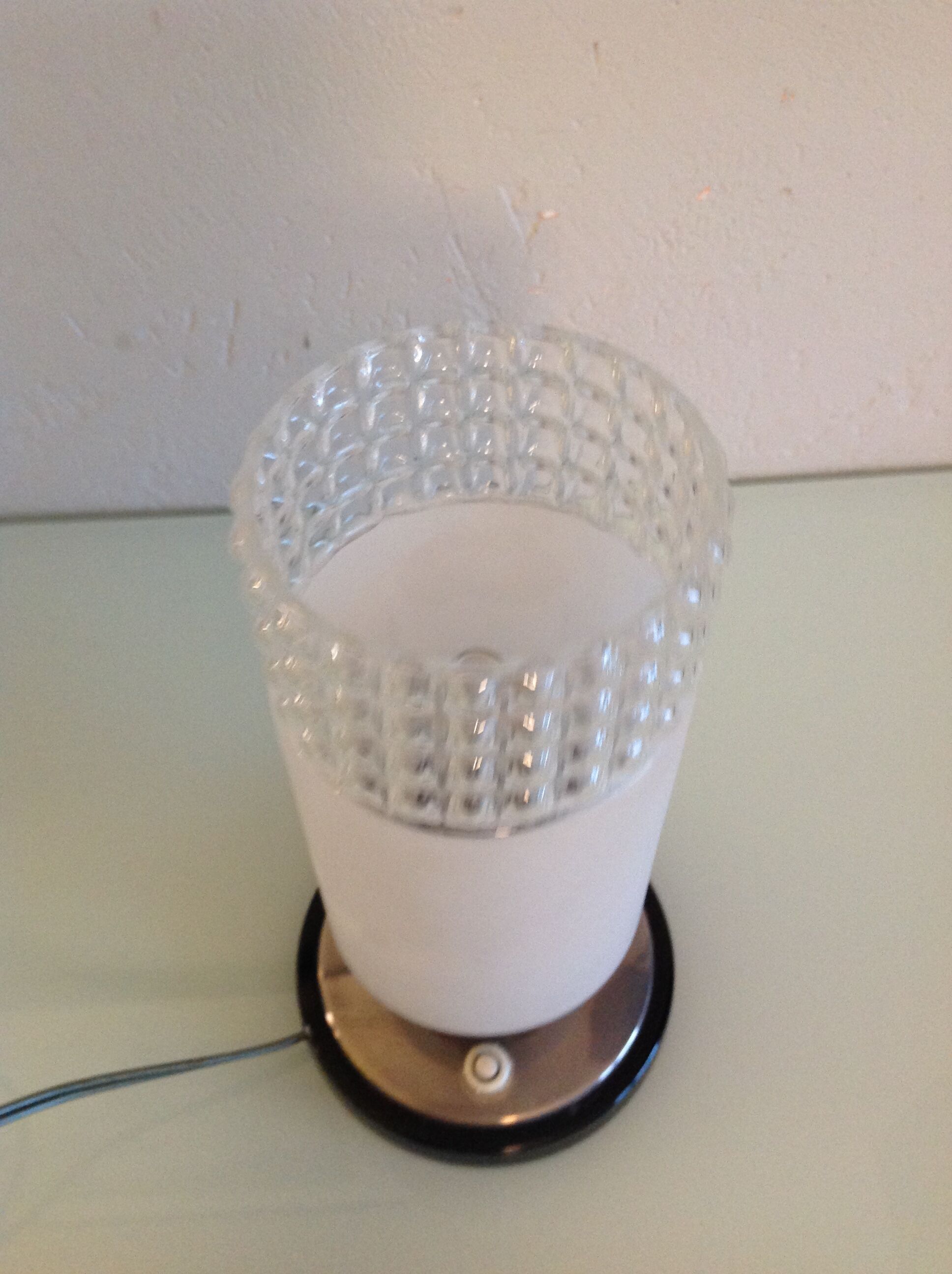 Tube bedside lamp with bi-material/vintage glass lampshade, 60/70s