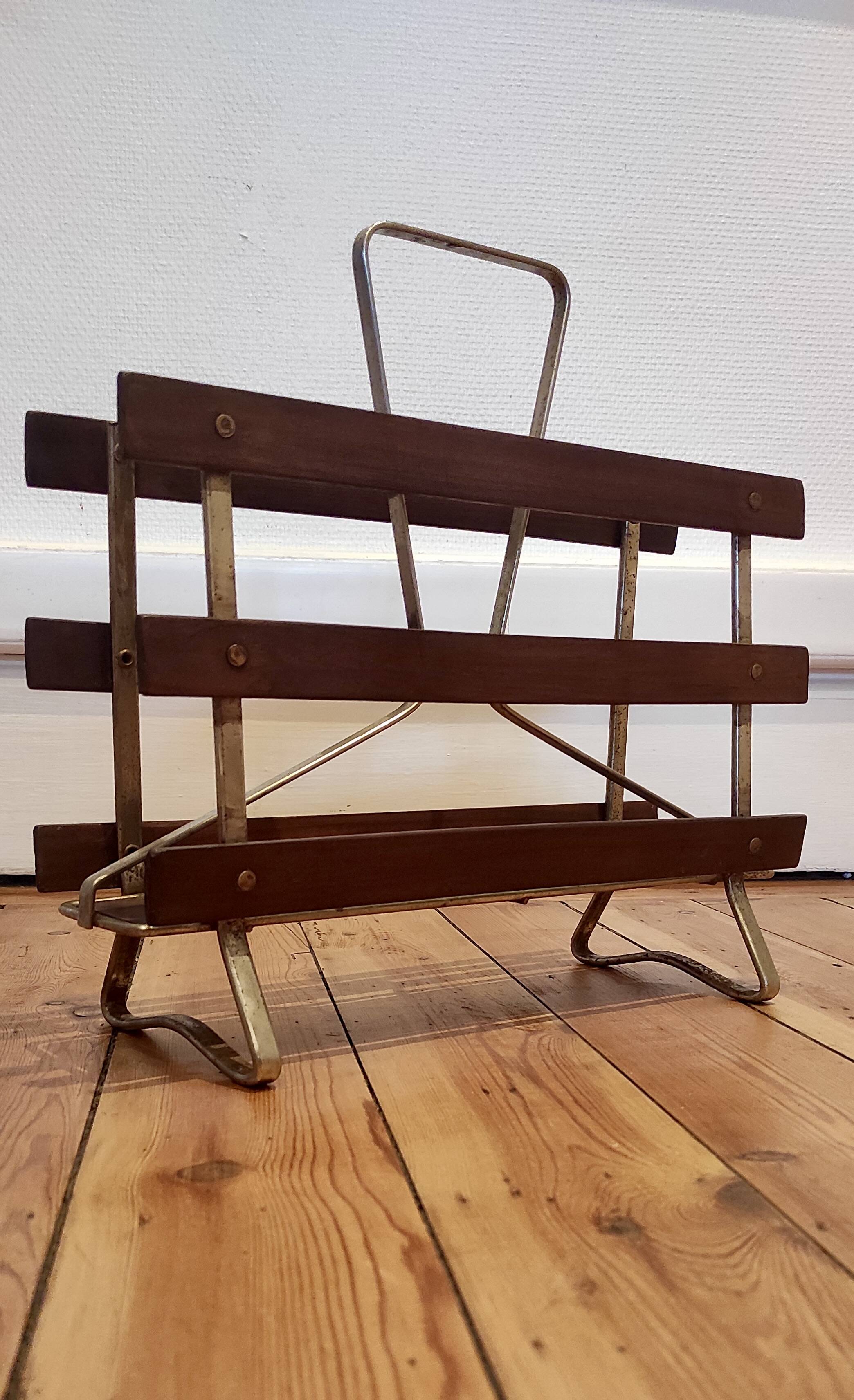 porte-revue bois & aluminium, années 70