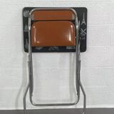Vintage folding school desk with faux leather seat