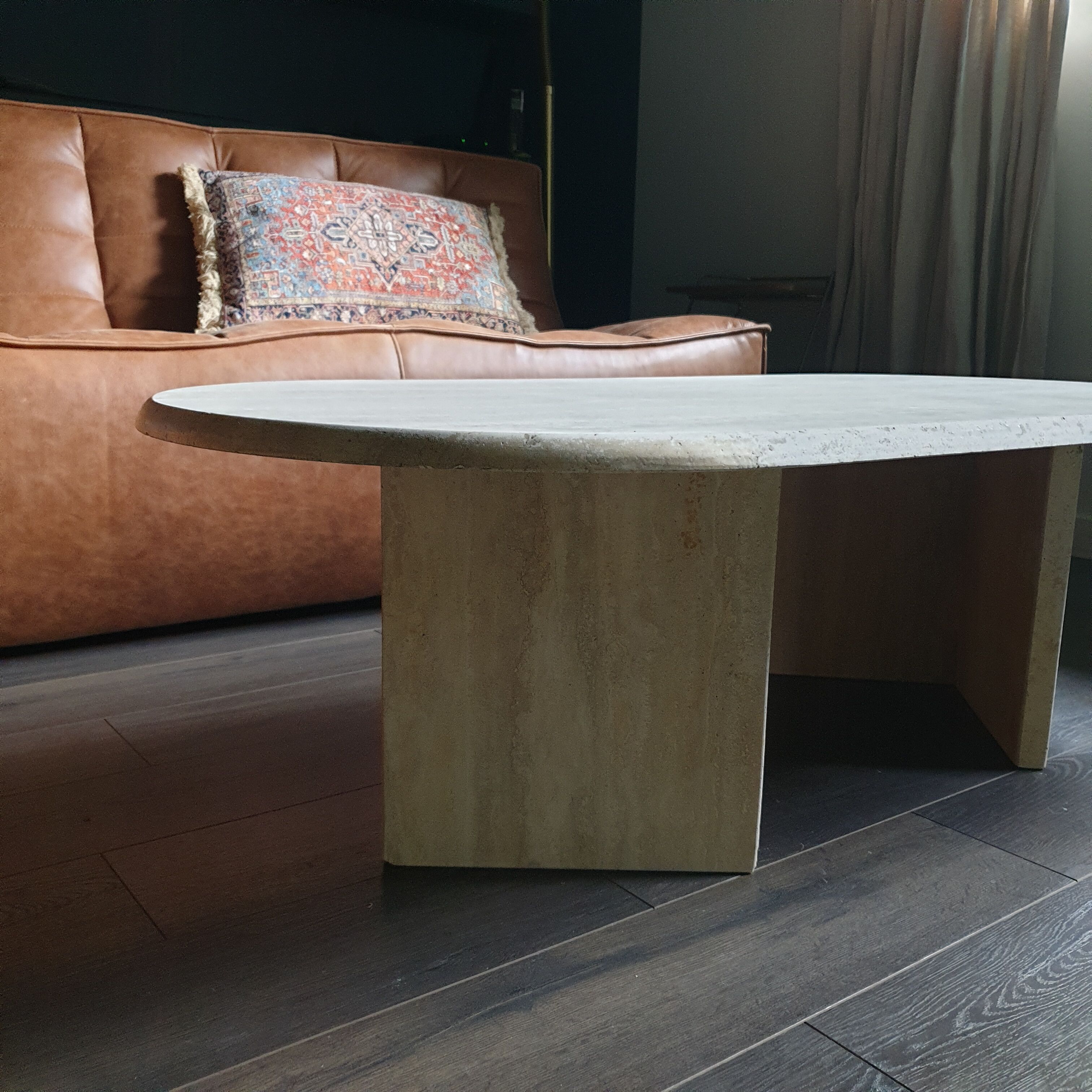 Vintage coffee table travertine marble Rochebobois 80s