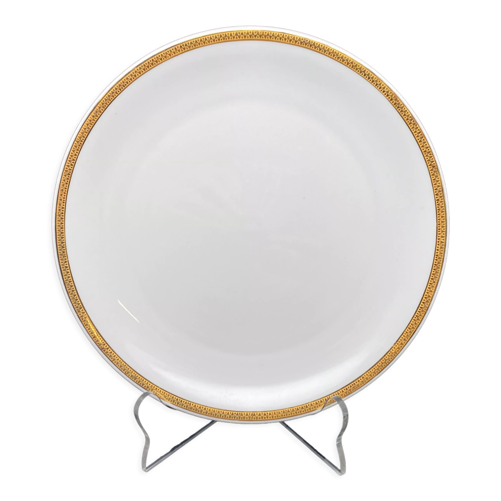 Flat round serving dish Limoges gold edging