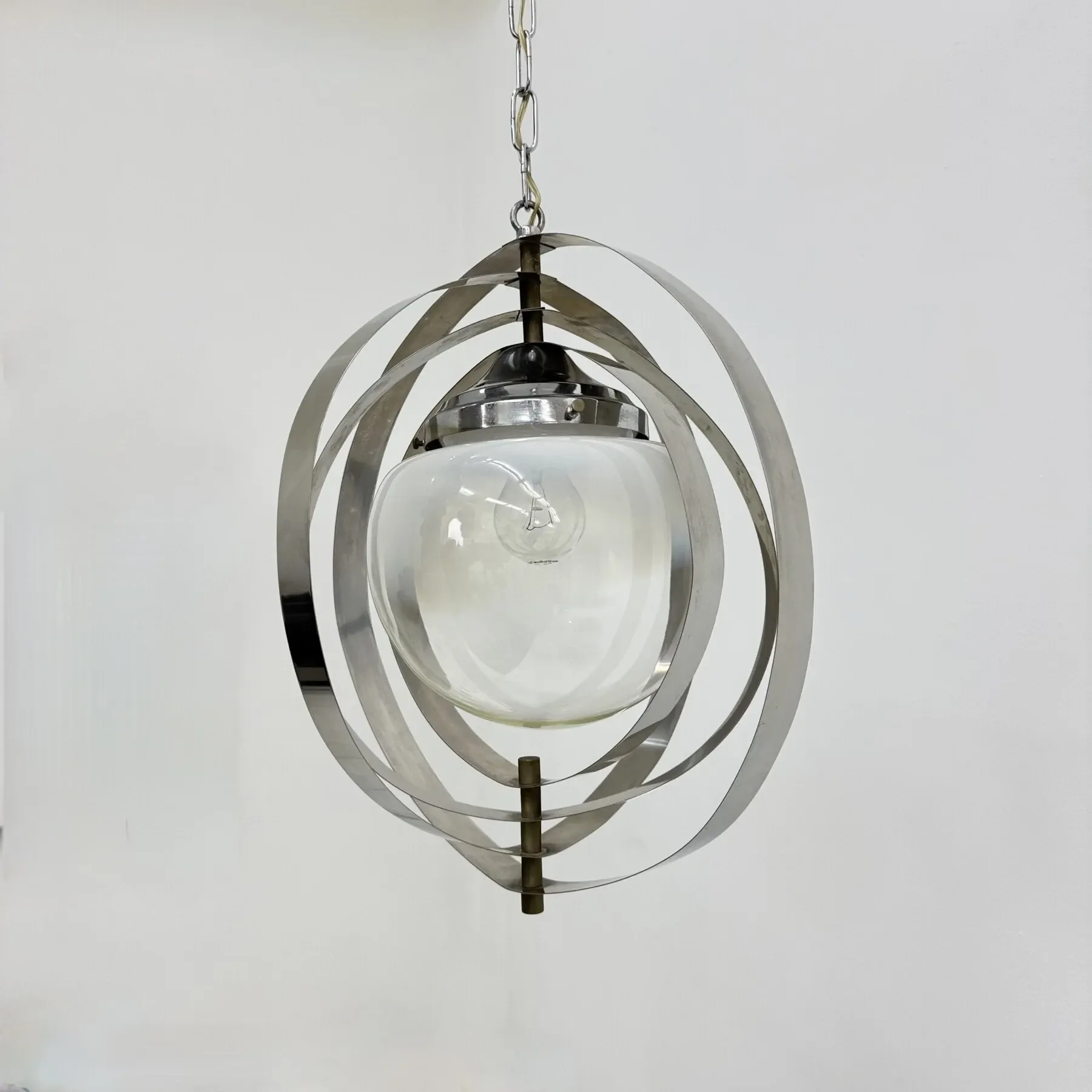 Mid-century glass sphere hanging pendant glass lamp design 1970’s space age Italy