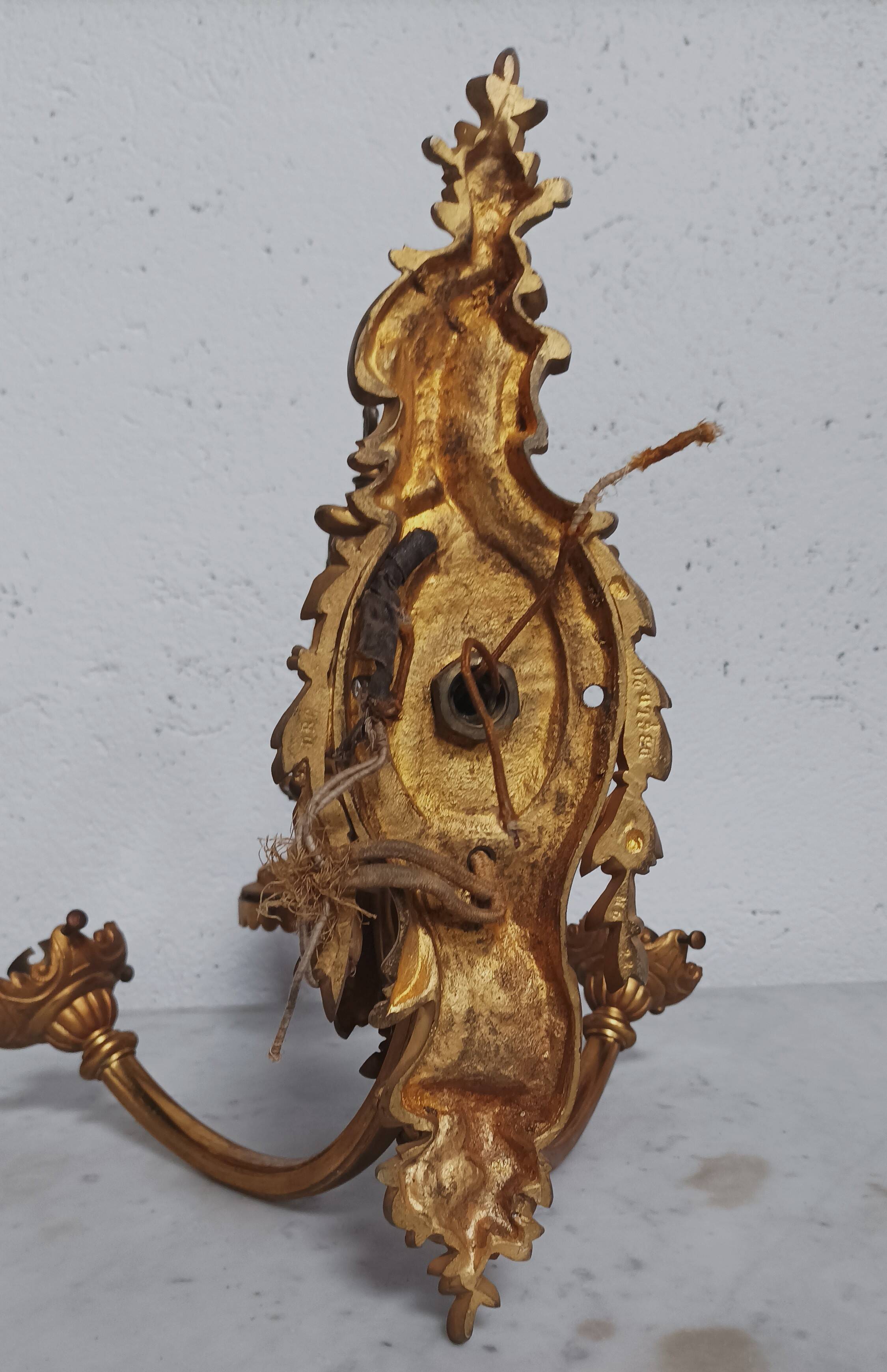 Pair of large Napoleon III bronze wall lights