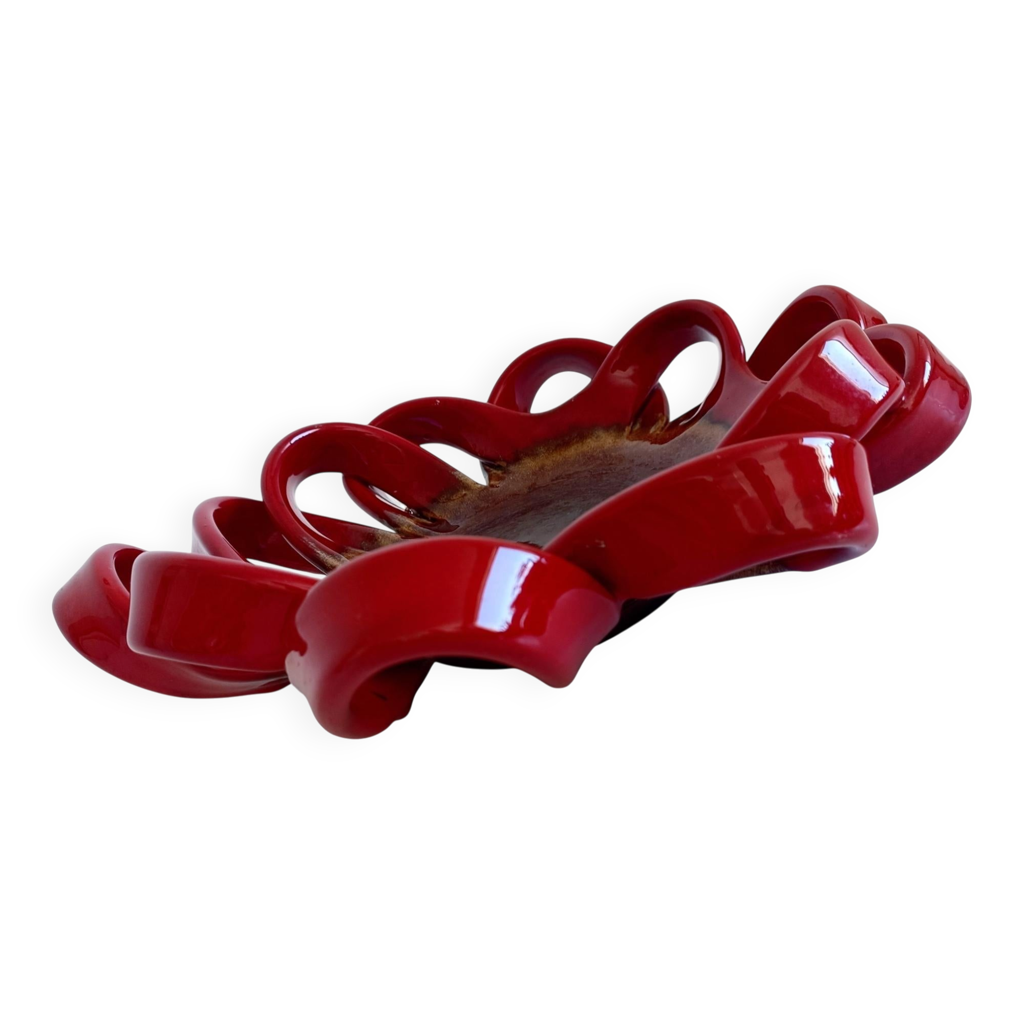 Vallauris Ceramic Centerpiece Bowl, Oxblood Faience, France, 1950s