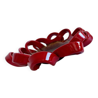 Vallauris Ceramic Centerpiece Bowl, Oxblood Faience, France, 1950s