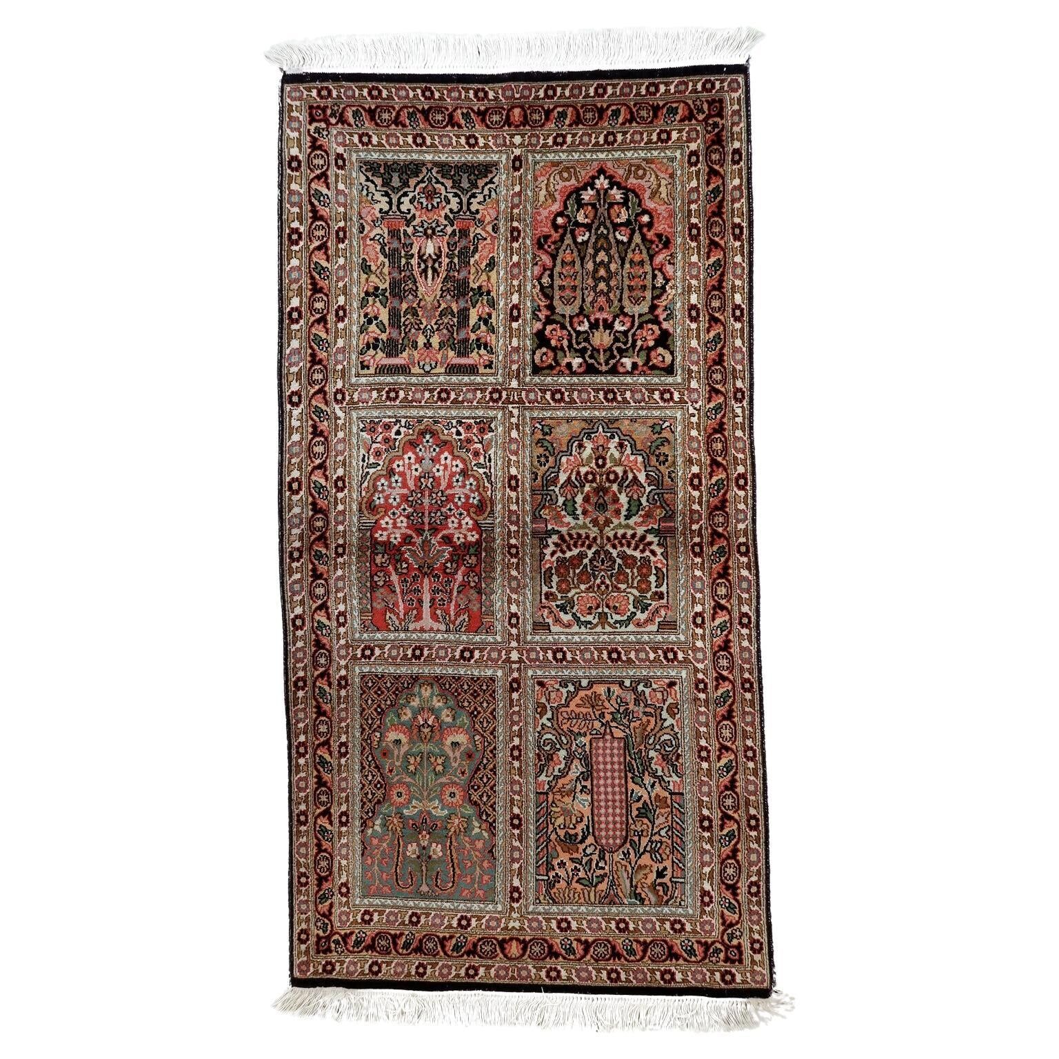 Vintage 1950s Persian Qum silk rug 72cm x 140cm