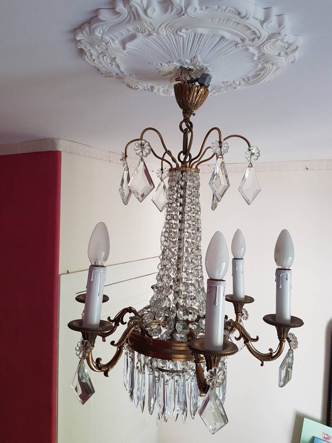6-light hot air balloon chandelier with crystal pendants, late 19th century