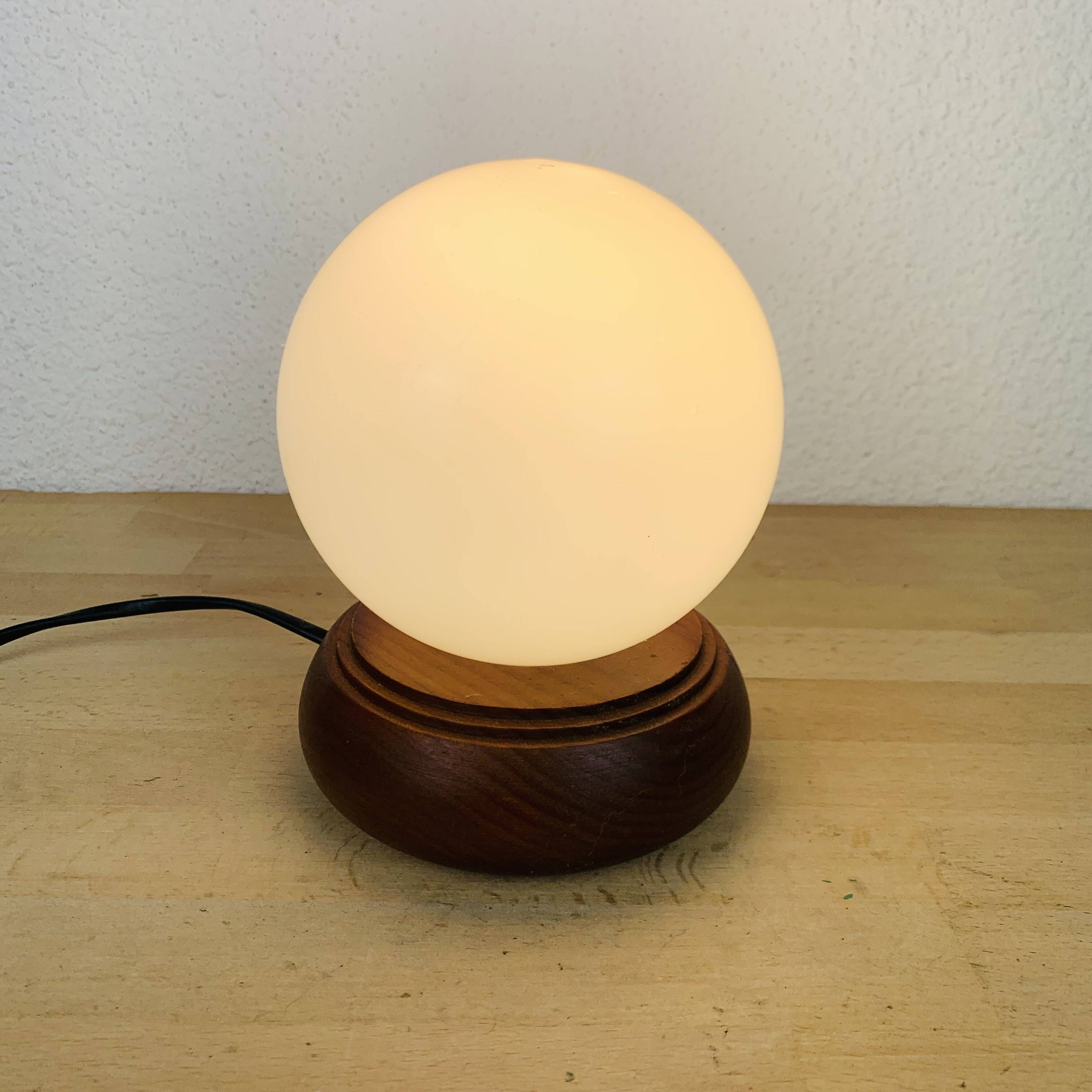 Opaline globe pine lamp from the 60s