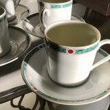 4 cups and saucers made of porcelain from Limoges, Haviland, green Châtelaine model