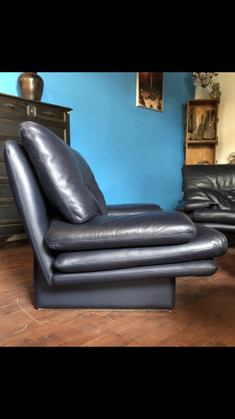 Pair of designer buffalo leather armchairs