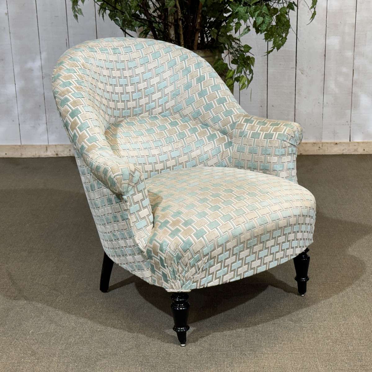 Napoleon III toad chair, late 19th century, reupholstered.