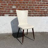 Set of 4 vintage Baumann chairs, in wood and white faux leather, model ESSOR.