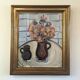Mid-Century Modern Swedish "Pink Flowers" Vintage Still Life Oil Painting, Framed