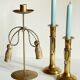 Trio of vintage knotted candlesticks brass