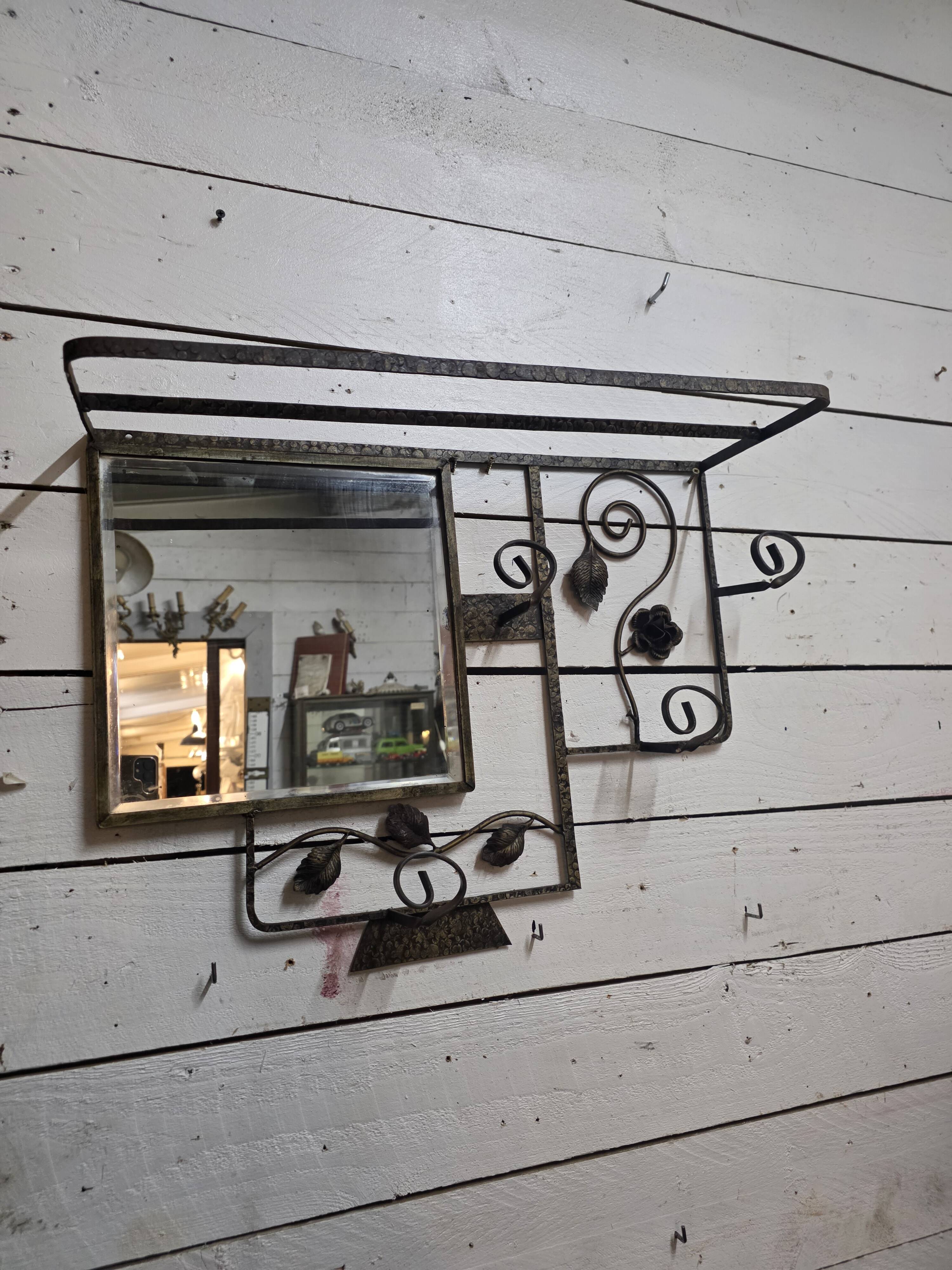 Art Deco coat rack in hammered wrought iron, 1950s.