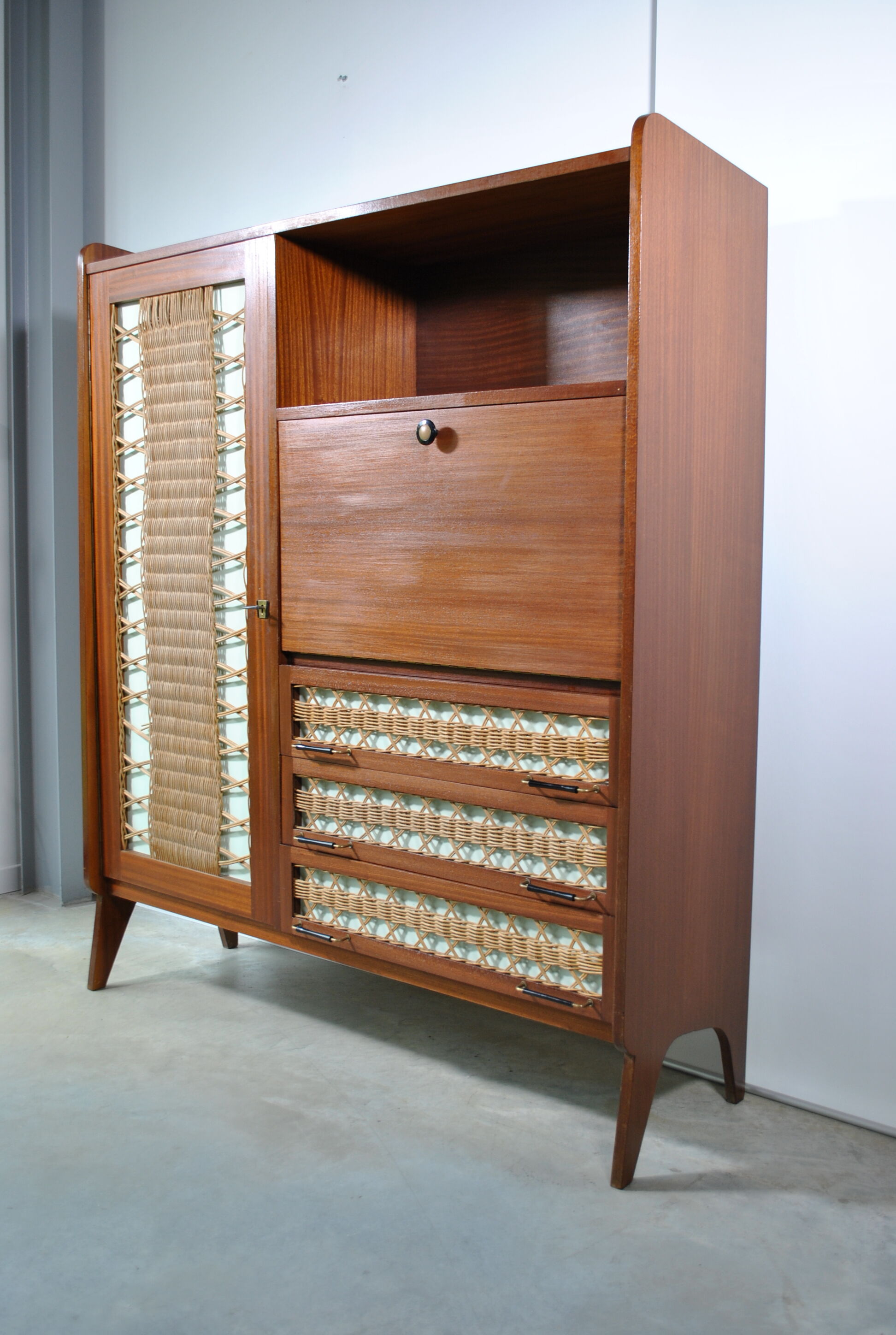 Rattan secretary cabinet 1960